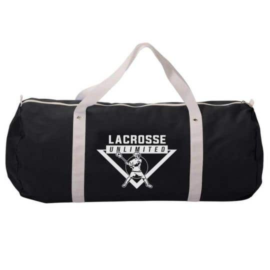 lacrosse unlimited black duffle lacrosse bag front view