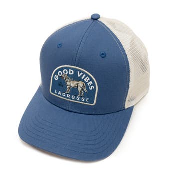 Good vibes pup lacrosse hat front view