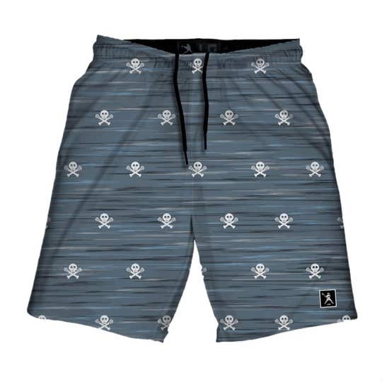 skull and bones lacrosse shorts front view
