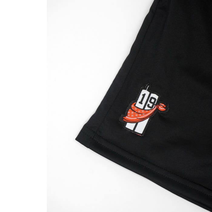 unltd x StringKing Red Bandana Monarch Shorts right thigh logo