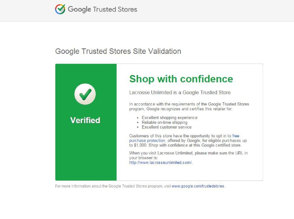 Google Trusted Store - Lacrosse Unlimited