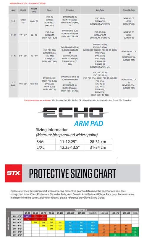 Size Chart for Protective Gear