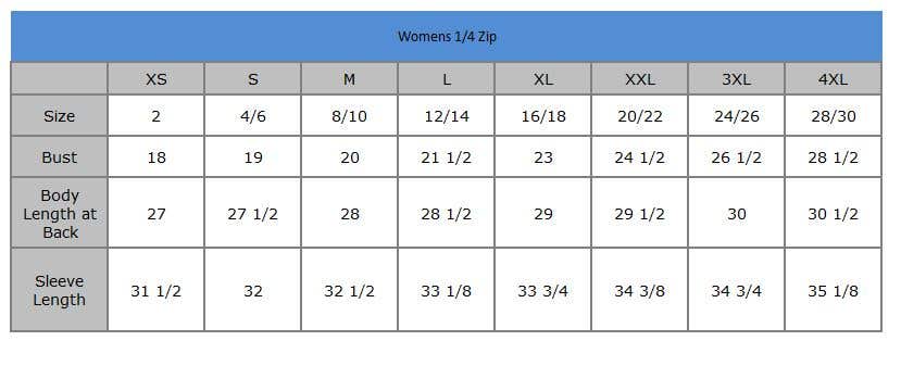 Womens Zip Size Chart